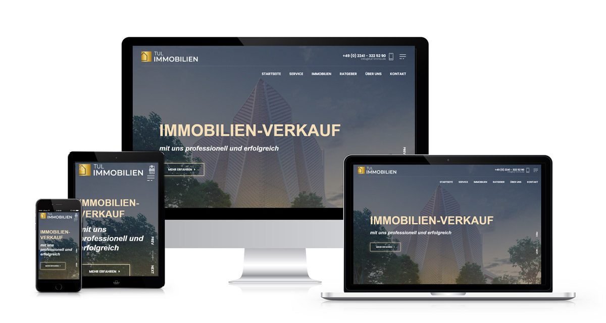 TUL Immobilien responsives Webdesign Responsives Webdesign der Webdesignagentur Frank Henning | Form & Gestaltung in Nümbrecht, NRW, für Gummersbach, Olpe, Köln, Wiehl, Sankt Augustin, Siegburg, Troisdorf, Hennef, Waldbröl, Morsbach und Marienheide