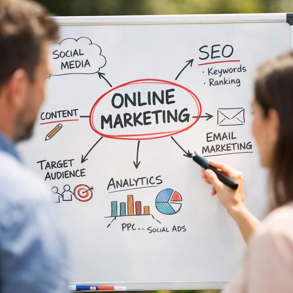 Online-Marketing Konzeption auf Whiteboard