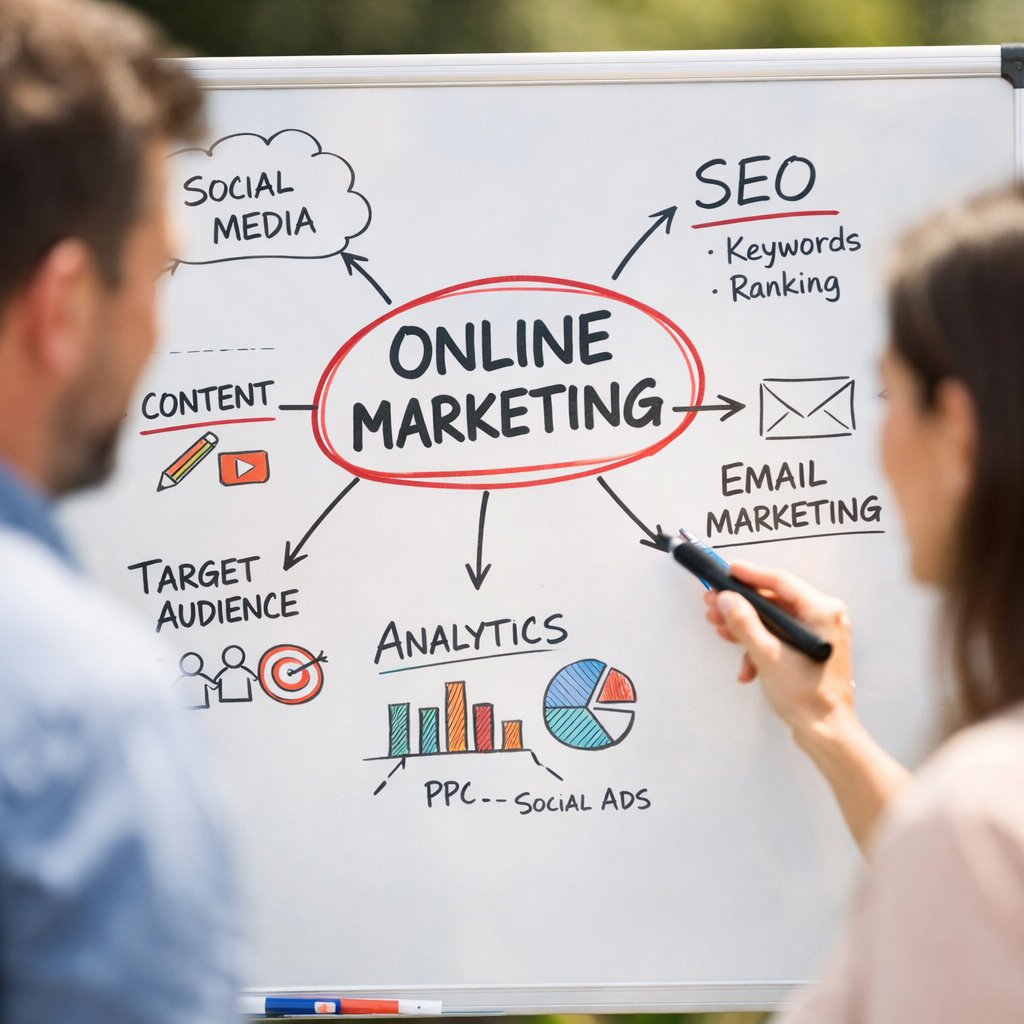 Online-Marketing Konzeption auf Whiteboard
