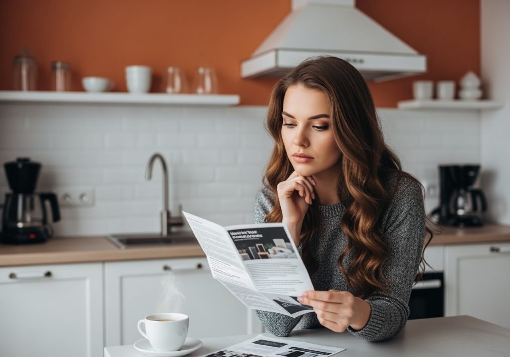 Junge Frau mit Drucksache